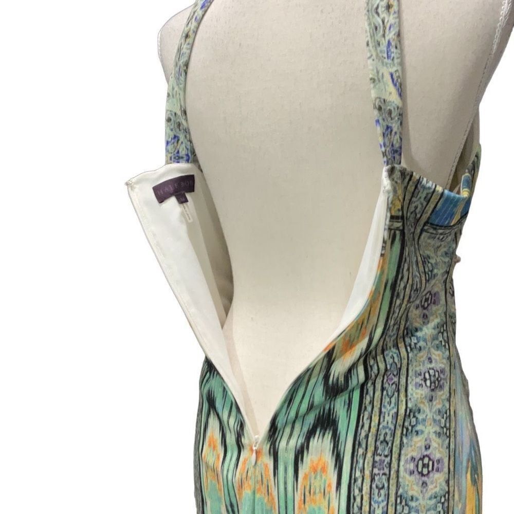 Hale Bob Geometric Colorful Lined Halter Stretch Bodycon Midi Dress V Neck M NWT - Picture 6 of 10